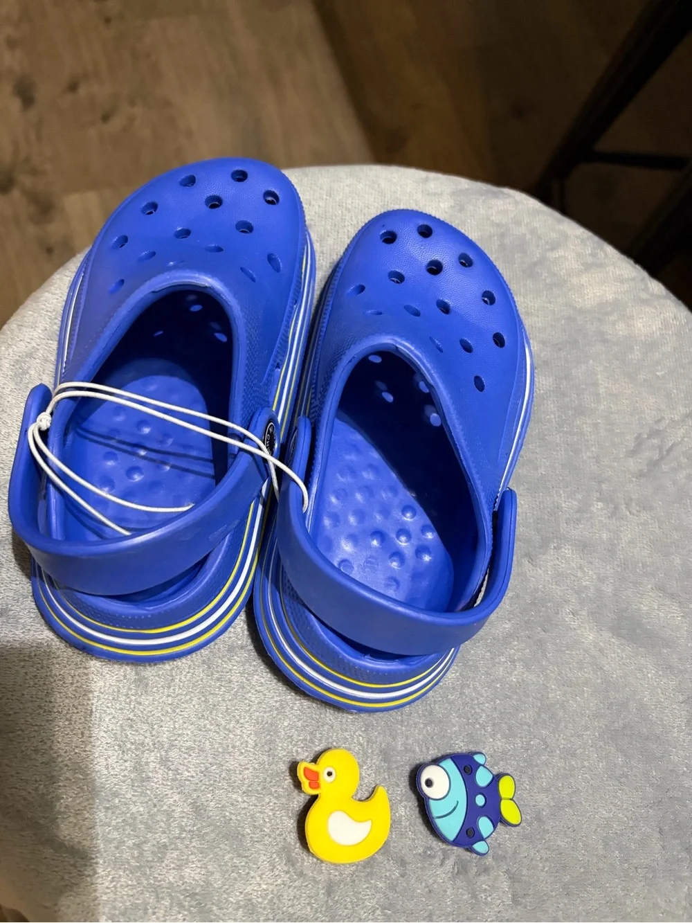 Kids Blue Slip-On Clogs with Striped Sole - Crocs Style